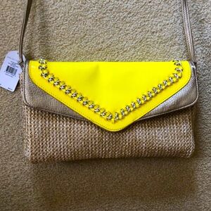 Jessica Simpson Yellow and Gold Chain-Embellished Bag NWT